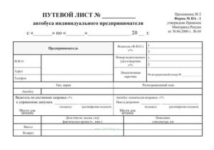 Путевой лист автобуса индивидуального предпринимателя. ПА-1