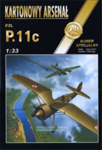 Модель-копия из бумаги самолета PZL P.11C