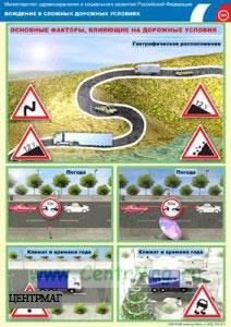 Комплект плакатов Вождение автомобиля в сложных дорожных условиях. (7 листов, ламинат). А3 (297x420 мм)