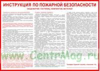 Плакат Инструкция по пожарной безопасности общежитий, гостиниц, кемпингов, мотелей (самоклеющийся, 700х500 мм)