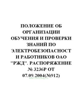 Положение об организации обучения и проверки знаний по электробезопасности работников ОАО РЖД