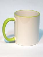 Кружка белая с салатовой ручкой и ободком для термопереноса (сублимации)