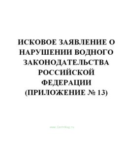 Исковое заявление о нарушении водного законодательства Российской Федерации (Приложение № 13)