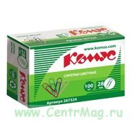 Скрепки Комус цветные металлические с полимерным покрытием 28 мм (100 штук в упаковке)