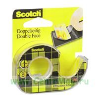 Клейкая лента канцелярская Scotch двухсторонняя прозрачная 12 мм x 6.3 м (с диспенсером)