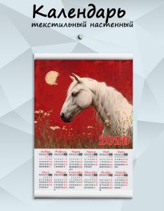 Текстильный настенный календарь Лошадь под луной на 2026 год