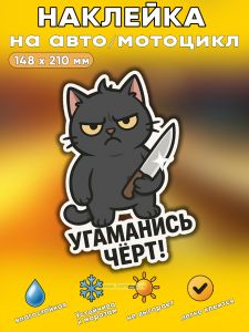 Прикольная наклейка Угаманись черт (злой кот), А5