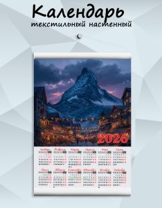 Текстильный настенный календарь Горный городок на 2026 год