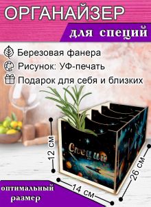 Органайзер для специй Космос, 4 отсека, 12х14х26 см