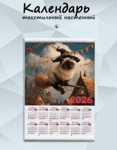 Текстильный настенный календарь Ведьмин кот на 2026 год