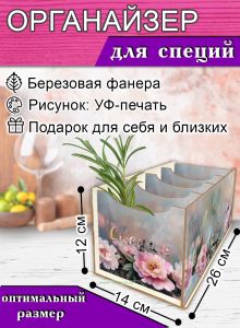 Органайзер для специй Пион, 4 отсека, 12х14х26 см