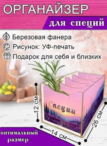 Органайзер для специй Рассвет, 4 отсека, 12х14х26 см