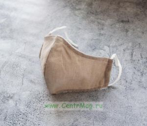 Маска защитная тканевая многоразовая (бежевая в клеточку, 23 х 13,5 см)