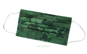 Маска одноразовая нестерильная, трехслойная, с фиксатором для носа (милитари)