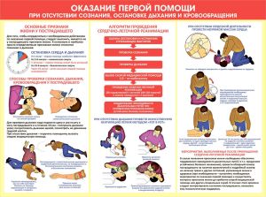 Плакат Оказание первой помощи при отсутствии сознания, остановке дыхания и кровообращения №2