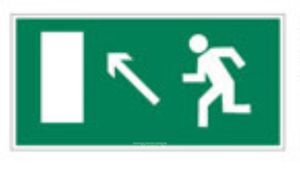 Направление к эвакуационному выходу налево вверх. Знак.