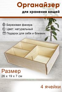 Органайзер 4 отсека (натуральный), 26 х 19 х 7 см