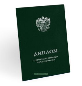 Обложка для диплома о профессиональной переподготовке, бумвинил, зеленый, серебряное тиснение
