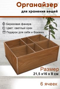Органайзер 6 отсеков (светлый орех), 21,5 х16 х 8 см