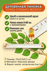 Линейка школьная деревянная Ракета