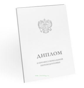 Обложка для диплома о профессиональной переподготовке, бумвинил, белый, серебряное тиснение