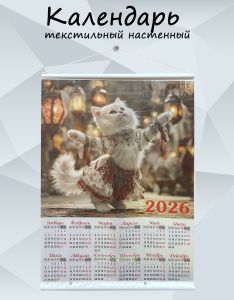 Текстильный настенный календарь Кошка Востока на 2026 год