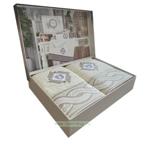 Набор махровых полотенец Rebeka в кейсе, кремовый