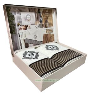 Набор махровых полотенец Rebeka в кейсе, белый, вышивка шоколадного цвета