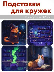 Подставки для кружек Ведьмин быт, 4 шт (10 х 10 см), картон