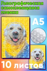 Голографическая самоклеящаяся пленка, прозрачная, А5, 10 листов