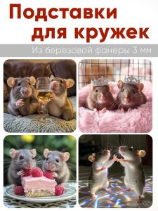 Подставки для кружек Подружки, 4 шт (10 х 10 см), березовая фанера