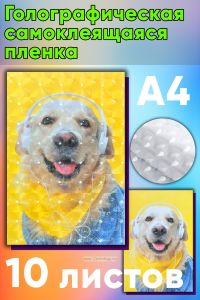 Голографическая самоклеящаяся пленка, прозрачная, А4, 10 листов
