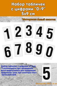 Набор табличек с цифрами 0-9 5х9 см