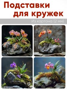 Подставки для кружек Орхидеи, 4 шт (10 х 10 см), картон