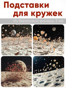 Подставки для кружек Лунное цветение, 4 шт (10 х 10 см), березовая фанера