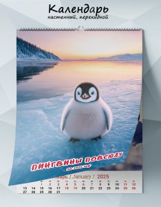 Календарь настенный, перекидной Пингвины повсюду на 2025 год
