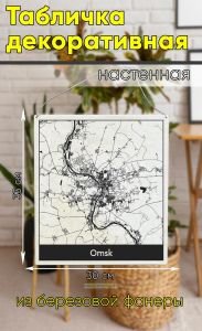 Табличка деревянная, интерьерная Карта Омска