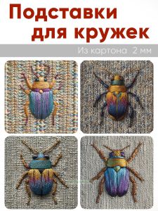 Подставки для кружек Милые жуки, 4 шт (10 х 10 см), картон