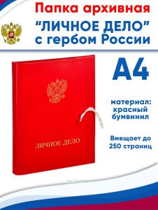 Папка архивная А4 Attache, бумвинил, ширина 3 см, 4 завязки, до 250 стр (личное дело с гербом РФ)