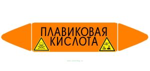 Самоклеящийся маркер Плавиковая кислота, коррозионные и ядовитые вещества (74 х 358 мм, с ламинацией) для использования на наружных трубопроводах