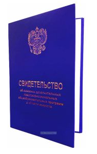 Свидетельство об освоении дополнительных предпрофессиональных общеобразовательных программ в области искусств А5 (синяя обложка)