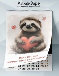 Календарь настенный, перекидной Идеи на тему Животные с сердечками на 2025 год