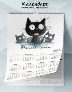 Календарь-планер настенный, перекидной Кошачьи лапки на 2026 год