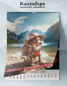 Календарь настенный, перекидной Щенок-путешественник на 2025 год