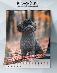 Календарь настенный, перекидной Милый голдендудль на 2025 год