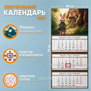 Календарь квартальный Почтальон Кролик на 2025 год