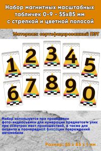 Набор магнитных масштабных табличек 0-9 - 55х85 мм с стрелкой и цветной полосой