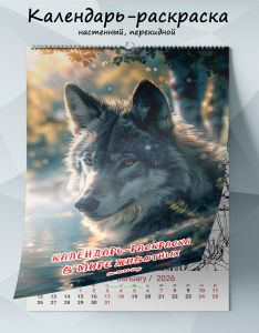 Календарь-раскраска настенный, перекидной В мире животных на 2026 год