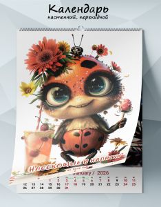Календарь настенный, перекидной Насекомые и напитки на 2026 год