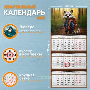 Календарь квартальный Енот - путешественник на 2025 год